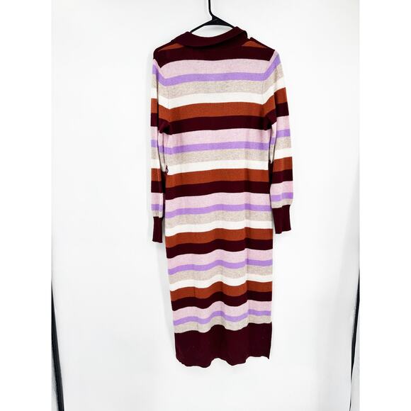 Charter Club 100% Cashmere Maroon MultiStriped Midi Polo Sweater Dress Size PM - Picture 4 of 6